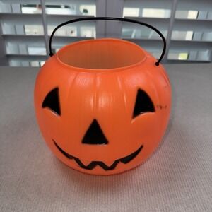 General Foam Plastics Pumpkin Jack O Lantern Halloween Pail, Blow Mold USA MADE